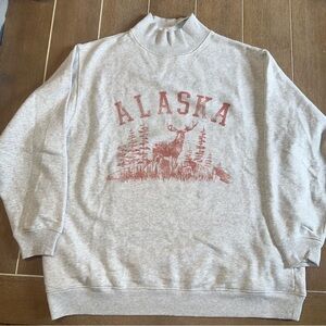 aerie Light Gray Sweatshirt with Red Alaska Graphic